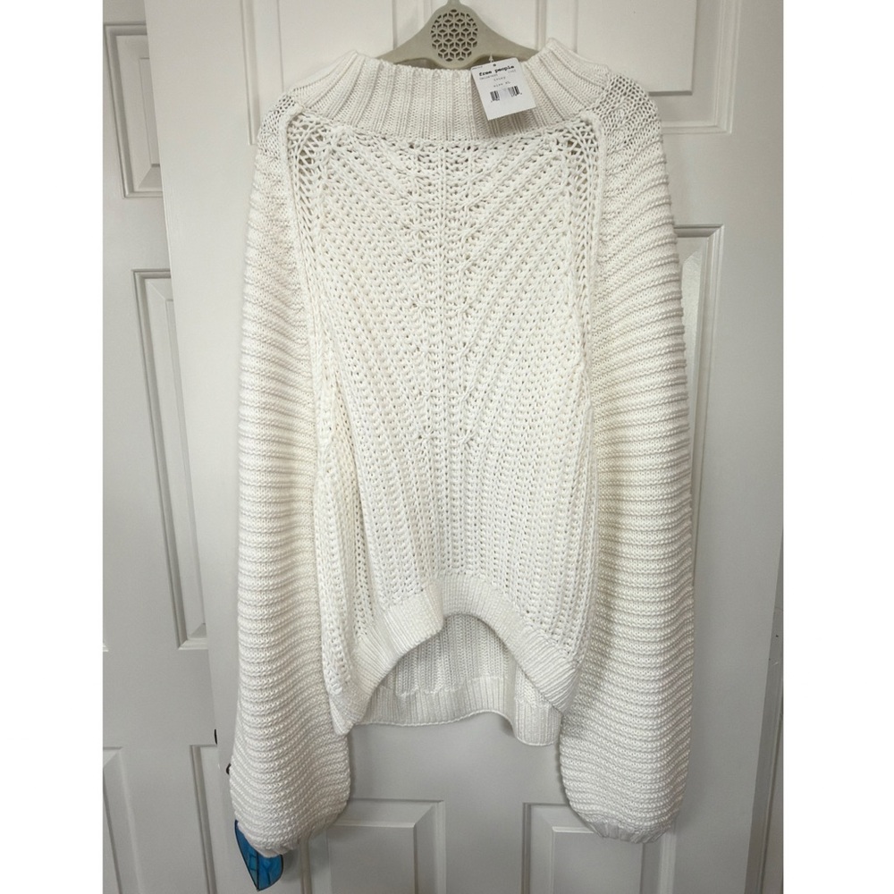 Free People Sweetheart Sweater NWT|Ivory |Open-knit Balloon Sleeves|Size Med